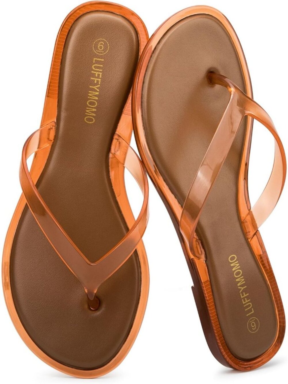 Women's Brown Summer Comfortable Casual Jelly Flip Flops Clear Beach Thong Flat
